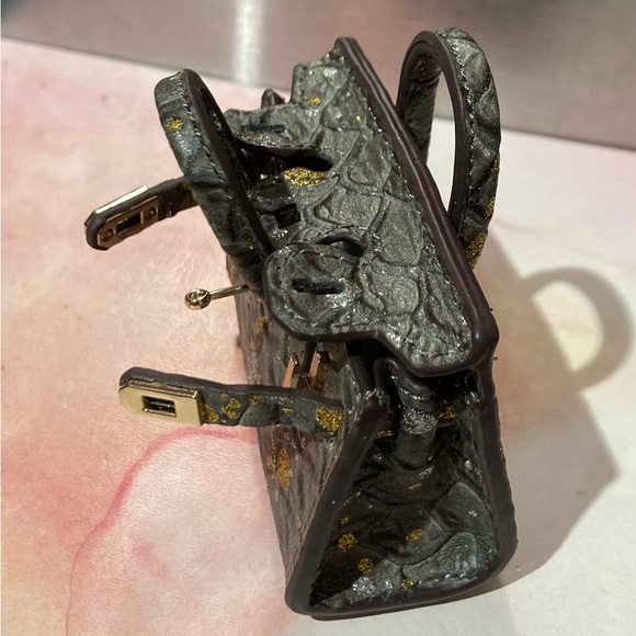 🐍 👜 Handmade Genuine Leather Mini Holographic Lilac Snakeskin Birkin Bag Charm - Picture 11 of 12